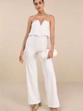 Lulus Strapless White Wide-Leg Jumpsuit